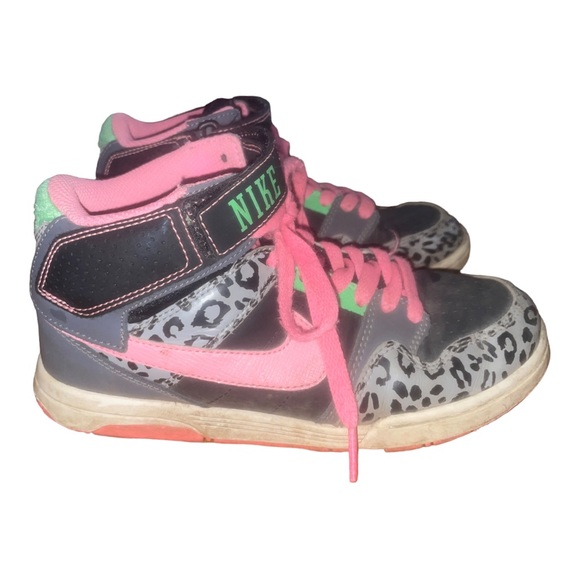 NIKE Mogan Mid Pro Pink Green Cheetah Leopard High Top Sneakers Shoes, Size 4Y - Picture 2 of 10